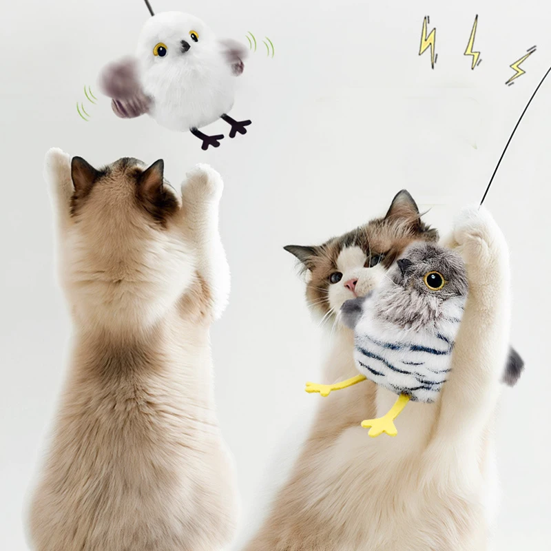 Juguetes para gatos, pájaro batiente recargable, gorrión realista, Chirp Tweet, juguete para gatitos activado por tacto, juguetes interactivos para hacer ejercicio para gatos - imagen 4