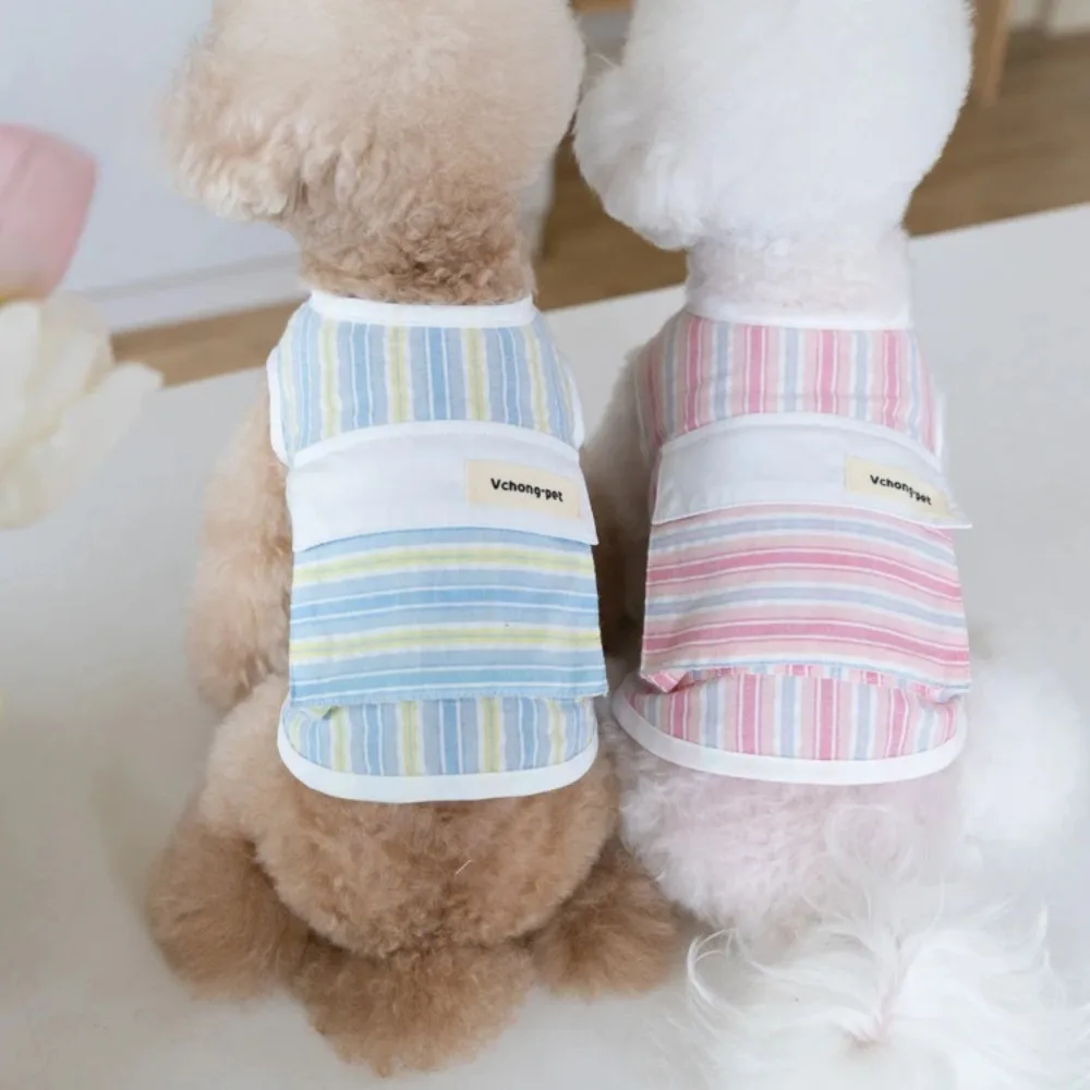 Chaleco a rayas de primavera para mascotas, sensación fresca, se puede poner en paquetes de hielo, chaleco para exteriores para mascotas, ropa para cachorros de peluche para perros pequeños - imagen 3
