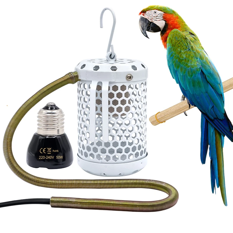 Calentador para loros y mascotas, jaula de preservación, lámpara calefactora, antimordeduras, antiescaldado, accesorios de luces cálidas para reptiles, suministros para aves de 220V