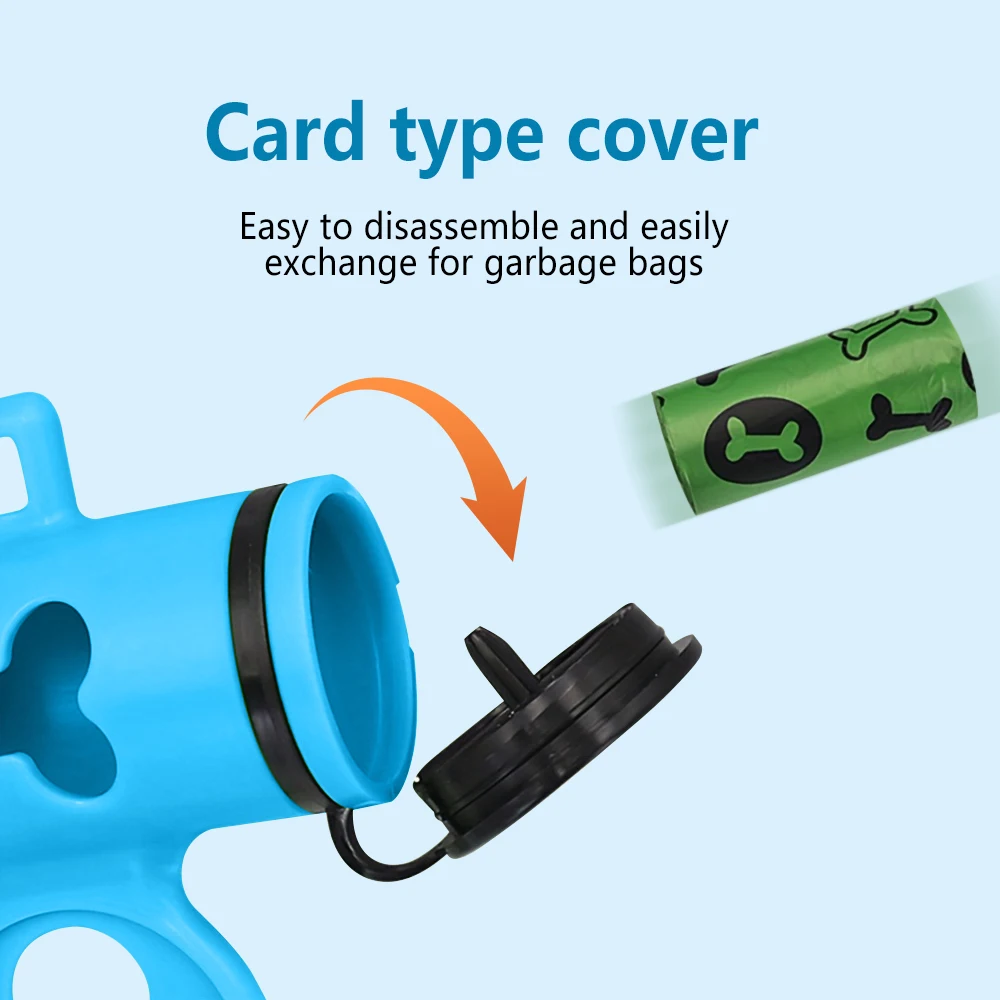 Bastoncillos de basura azules con bolsa para excrementos de perros, dispensador de bolsas de basura portátil con gancho, 1 rollo, 15 bolsas, dispensador de bolsas de basura para cachorros y gatos - imagen 2