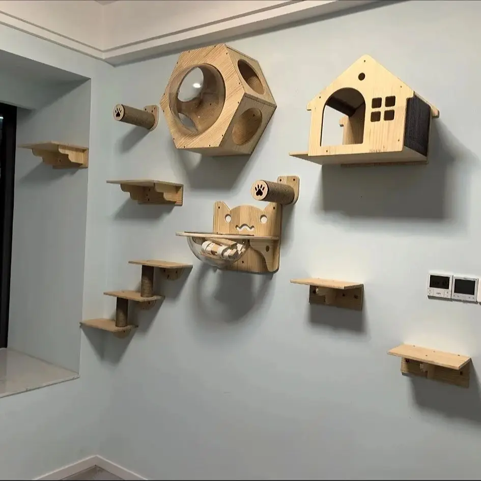 Marco de escalada para gatos montado en la pared, escalera de escalada para gatos de 100cm, hamaca de actividad, poste de agarre para gatos de Sisal, Pedal para gatos, casa para gatos de interior - imagen 5