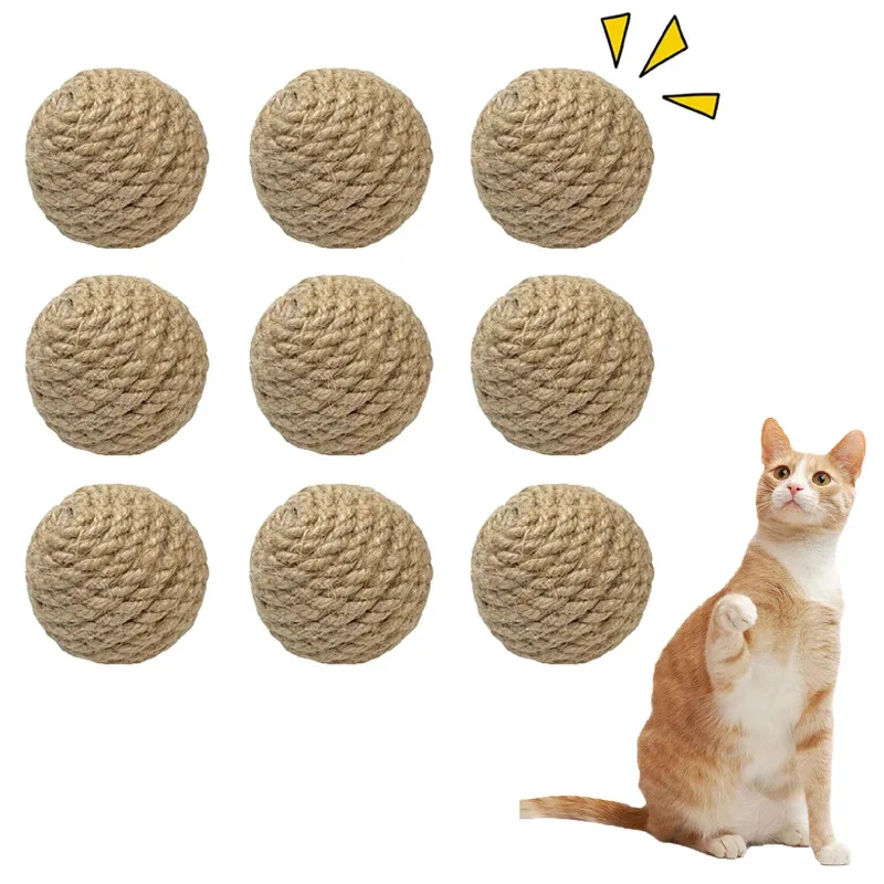 5 uds. Pelota con sonido para gatos, pelota interactiva de Sisal hecha a mano para rascar gatos, juguete para gatos con sonidos, juguetes para el hogar