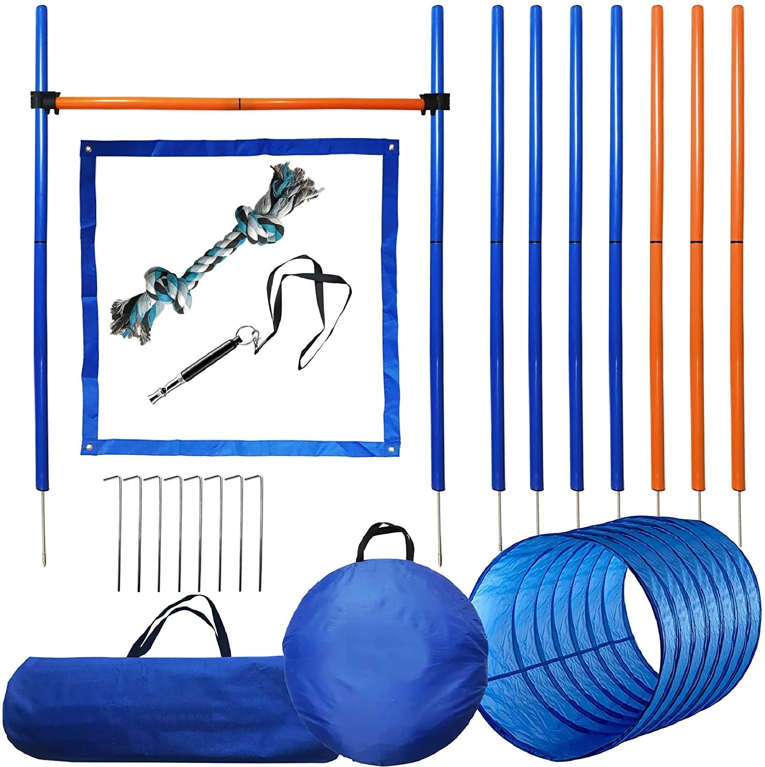 Juego de equipo de agilidad para perros y mascotas, Kit de entrenamiento de obstáculos, varillas de agilidad para perros, obstáculo para saltar, postes de carrera, entrenador de túnel de 60cm de diámetro, 7 Uds.