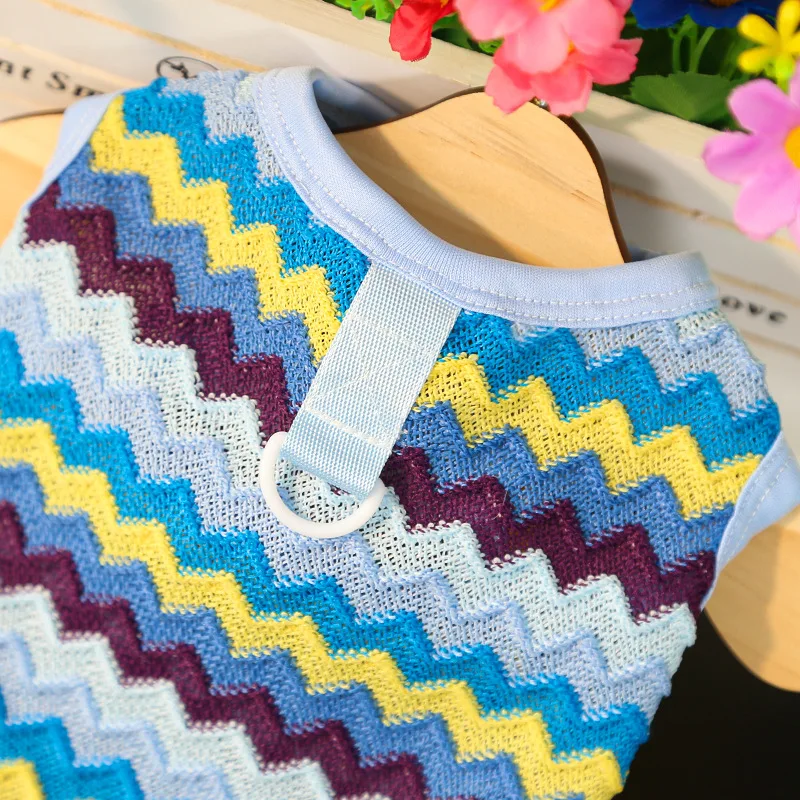 Ropa de malla para perros, chaleco con capucha a rayas rosas y azules, camisa para perros pequeños, Chihuahua Yorkie, sudadera sin mangas para mascotas, chaleco para cachorros - imagen 5