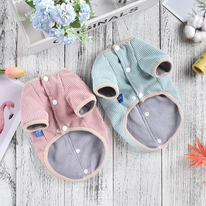 Chaqueta de pana de otoño e invierno para mascotas, forro de perro Lambswoon, oso de peluche con chaqueta de piernas de pana de invierno, ropa para perros pequeños - imagen 5