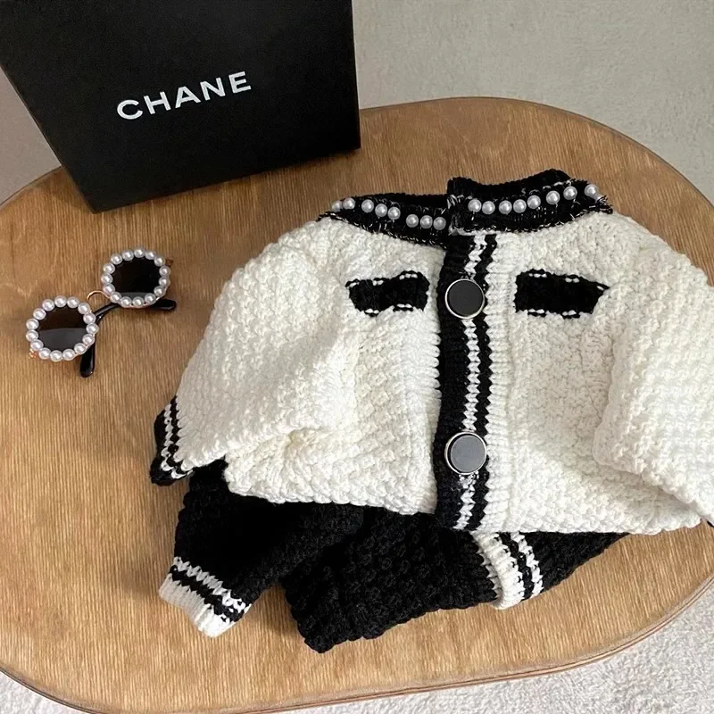 Cárdigan de punto con cuello de perlas para perros, suéter para perros pequeños y medianos, ropa bonita para gatos, Otoño e Invierno - imagen 5