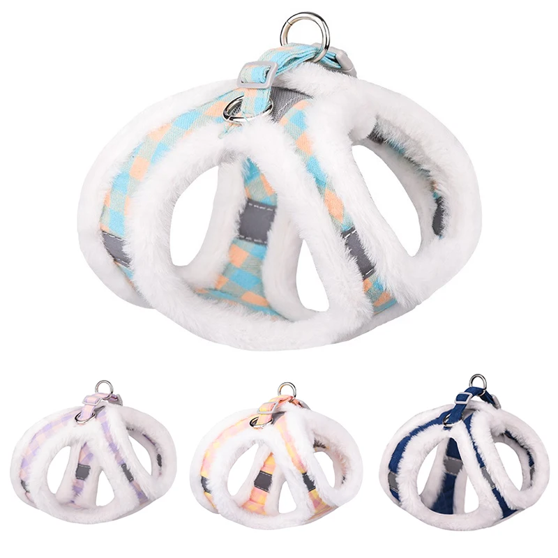 Arnés de piel cálida para perros y mascotas, conjunto de correa, arnés reflectante ajustable para cachorros y gatos, chaleco para perros pequeños Yorkie, invierno