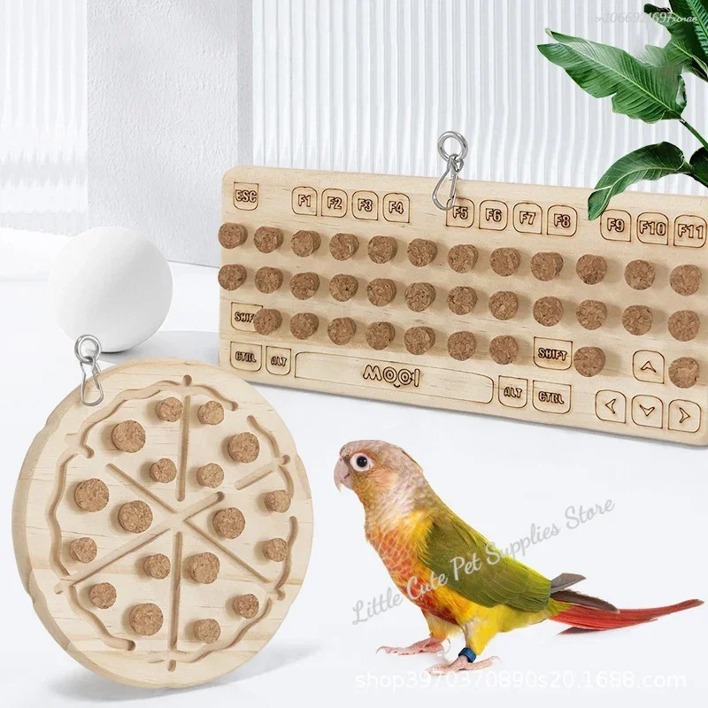 Juguetes para masticar loros, bloques de madera Natural para loros, rompecabezas de corcho, juguete colgante para pájaros pequeños, juguete rasgado, accesorios para jaulas de pájaros - imagen 4