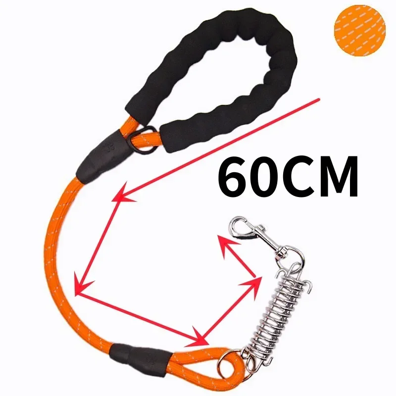 Correa para perro, correas cortas para perros, cadena de resorte de acero inoxidable para perros, correa reflectante de nailon para caminar para perros grandes, cuerda de 60cm, suministros para mascotas - imagen 5