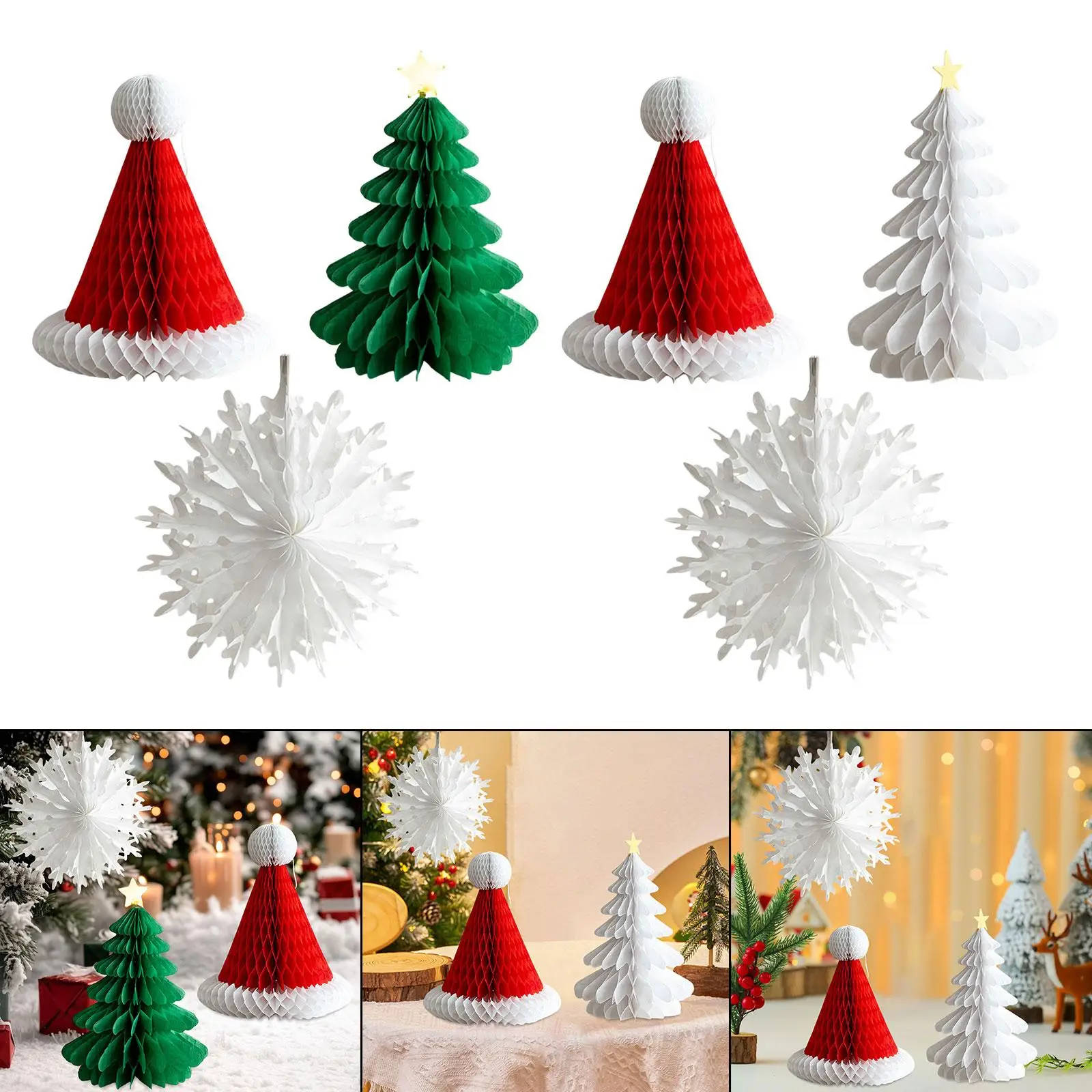 3Pcs Honeycomb Paper Christmas Tree Ornaments Table Centerpiece Modern Collectible Hanging Decorations for Celebration Party 3Pcs Honeycomb Paper Christmas Tree Ornaments Table Centerpiece Modern Collectible Hanging Decorations for Celebration Party