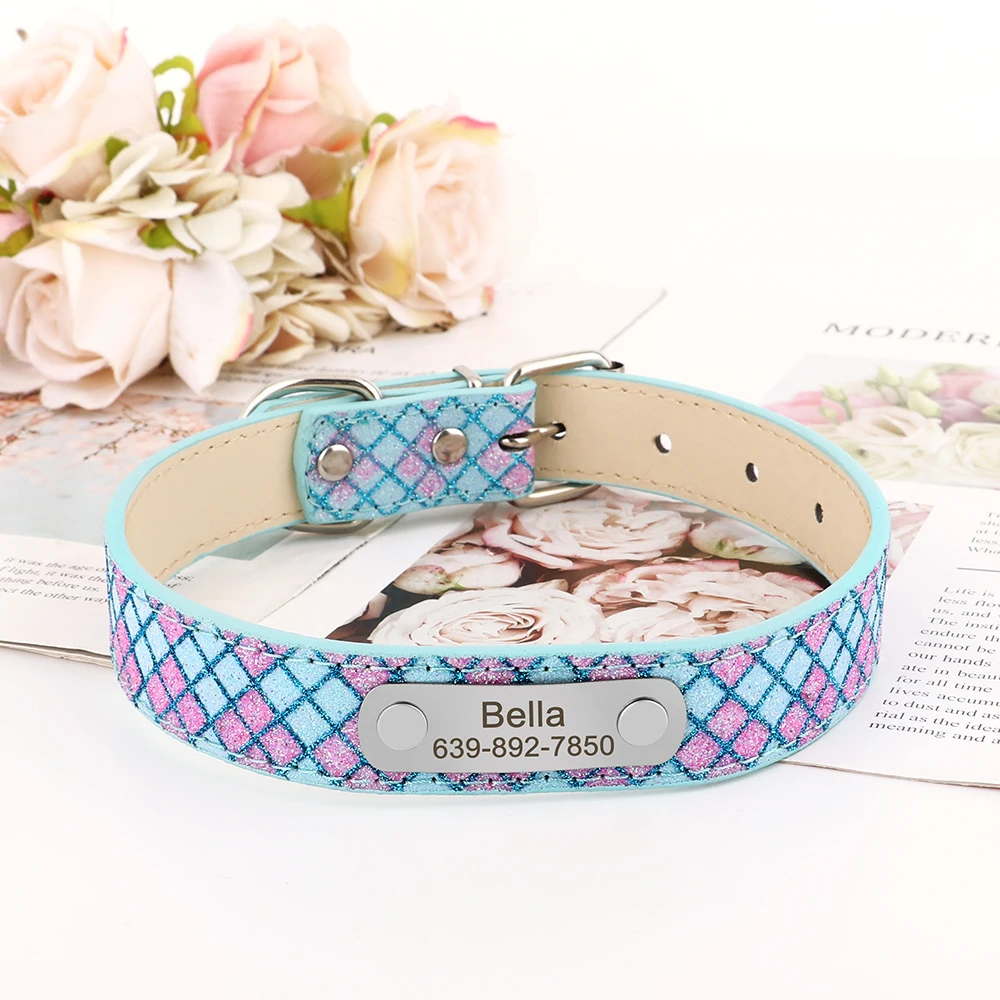 Collar de perro personalizado, collares de identificación antipérdida para cachorros, cuero PU brillante, etiqueta de nombre grabada gratis para perros pequeños y medianos y gatos - imagen 3