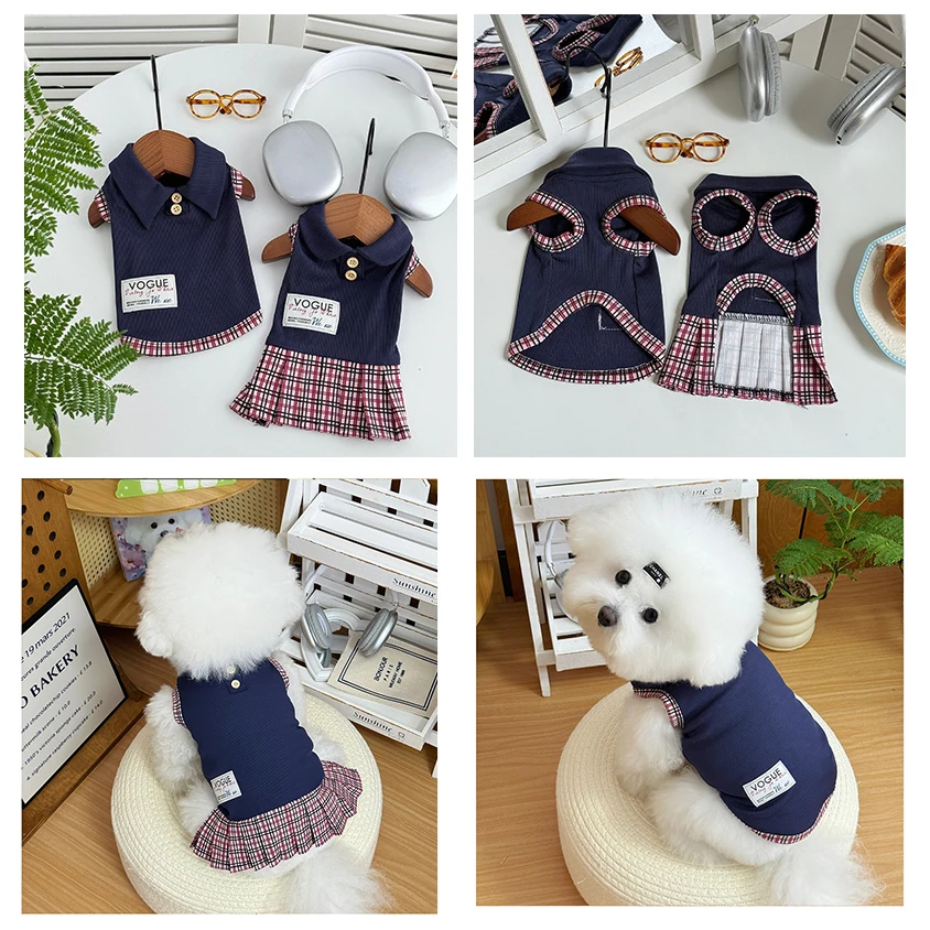 Ropa para perros pequeños primaveral: conjunto camisa y falda cuadros - imagen 3