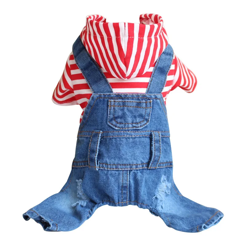 Stripe Cool Dog Jean Jumpsuit, monos para perros pequeños y medianos, Yorkie Beagle Pet Denim Pants Outfits, ropa de primavera y otoño - imagen 2