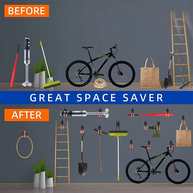 Soporte para colgar bicicletas, gancho de Metal resistente, ganchos organizadores antideslizantes, montaje en pared, almacenamiento de garaje, organizador de Clip colgante para bicicletas - imagen 5