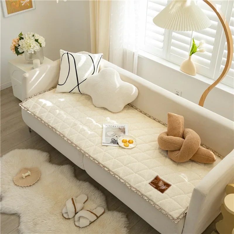 1 Uds. Cojín de sofá de chenilla de Color sólido, funda de sofá antideslizante duradera Universal antiarañazos para las cuatro estaciones para sala de estar - imagen 2