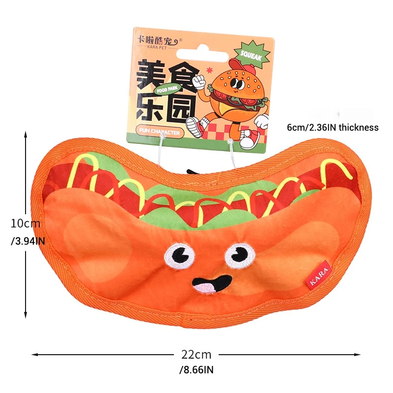 Lindos juguetes chirriantes para perros de comida rápida, hamburguesa masticable suave, Pizza, perro caliente, palomitas de maíz, juguete para perros, diseño seguro y duradero resistente a las mordeduras