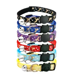 Collar para gato con luna y estrellas, hebilla reflectante y campana
