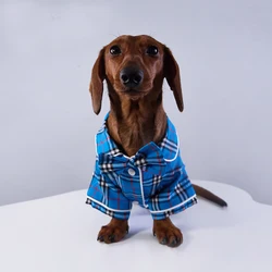 Pijama de cuadros azules para perro teckel – Abrigo invernal suave