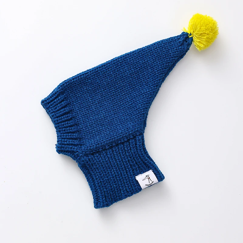 Sombrero de lana tejido a mano de color sólido de galgo italiano en invierno Sombrero de primavera whippet azul cálido rojo amarillo con lindas bolas de vellón - imagen 3