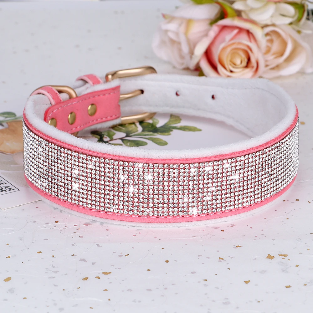 Collar de perro con diamantes de imitación ostentosos, collares anchos de invierno para mascotas, collares de perro de cristal acolchados de lana suave para perros medianos y grandes, galgo L XL - imagen 2