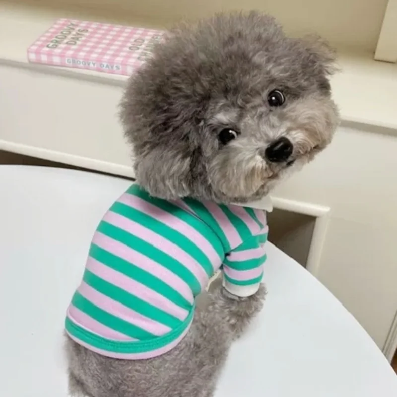 Camisa de primavera para perros, sudadera a rayas a la moda para perros, ropa para cachorros, Polo suave y bonito para gatos, jerséis para mascotas, ropa informal para perros