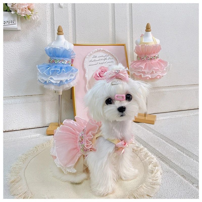 Vestido de malla de princesa para cachorros, camisola de encaje estilo Yorkshire con falda acampanada, vestido de boda para perros, vestido de fiesta para perros pequeños - imagen 2