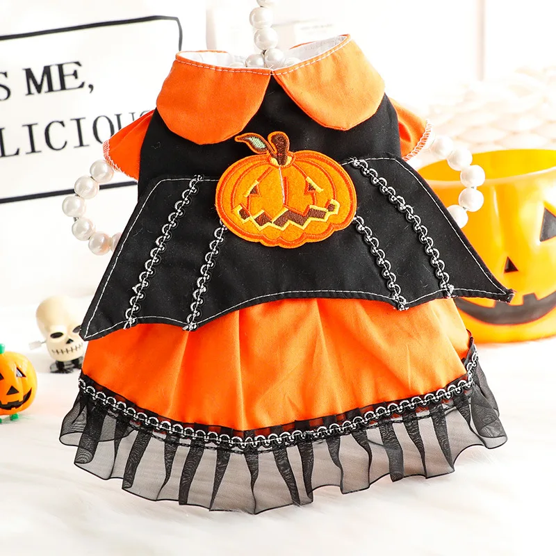 Vestido de calabaza para mascotas, vestido de princesa para gatos, vestido de sirvienta para Halloween, vestidos para perros pequeños, ropa de Navidad para cachorros, primavera y otoño
