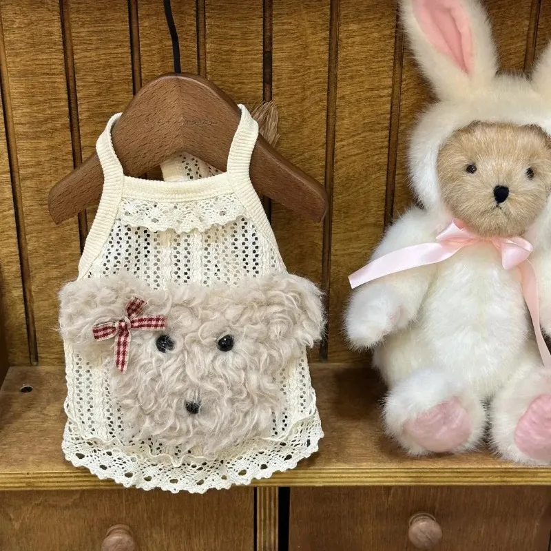 Ropa para mascotas, bonito chaleco de malla con tirantes huecos para cachorros, chaleco de protección solar para gatos, perros de peluche, ropa fresca para perros pequeños - imagen 4