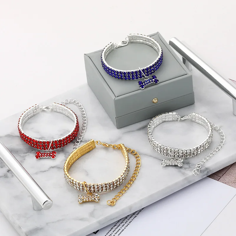 Collar de gato de lujo con forma de hueso, Collar para mascotas para gatos, perros pequeños, Collar de cristal ajustable para gatos, Collar para cachorros, suministros para mascotas - imagen 3