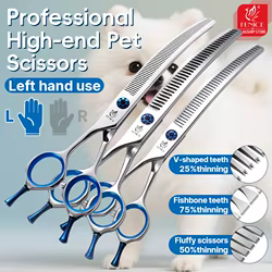 Fenice JP440C profesional 7/7, 5/8 pulgadas zurdo corte de perro curvo esponjoso adelgazamiento tijeras de aseo rectas