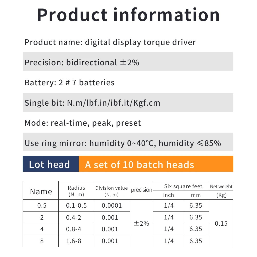 Destornillador de torsión Digital de 0,4-4N.m ANS-Y-4 llave dinamométrica preestablecida destornillador de torsión de reparación de automóviles ajustable con 10 cabezales de lote - imagen 5