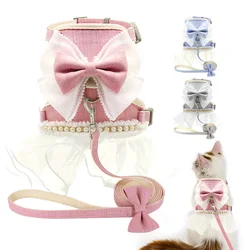 Conjunto de arnés y correa rosa con lazo para gato y perro pequeño