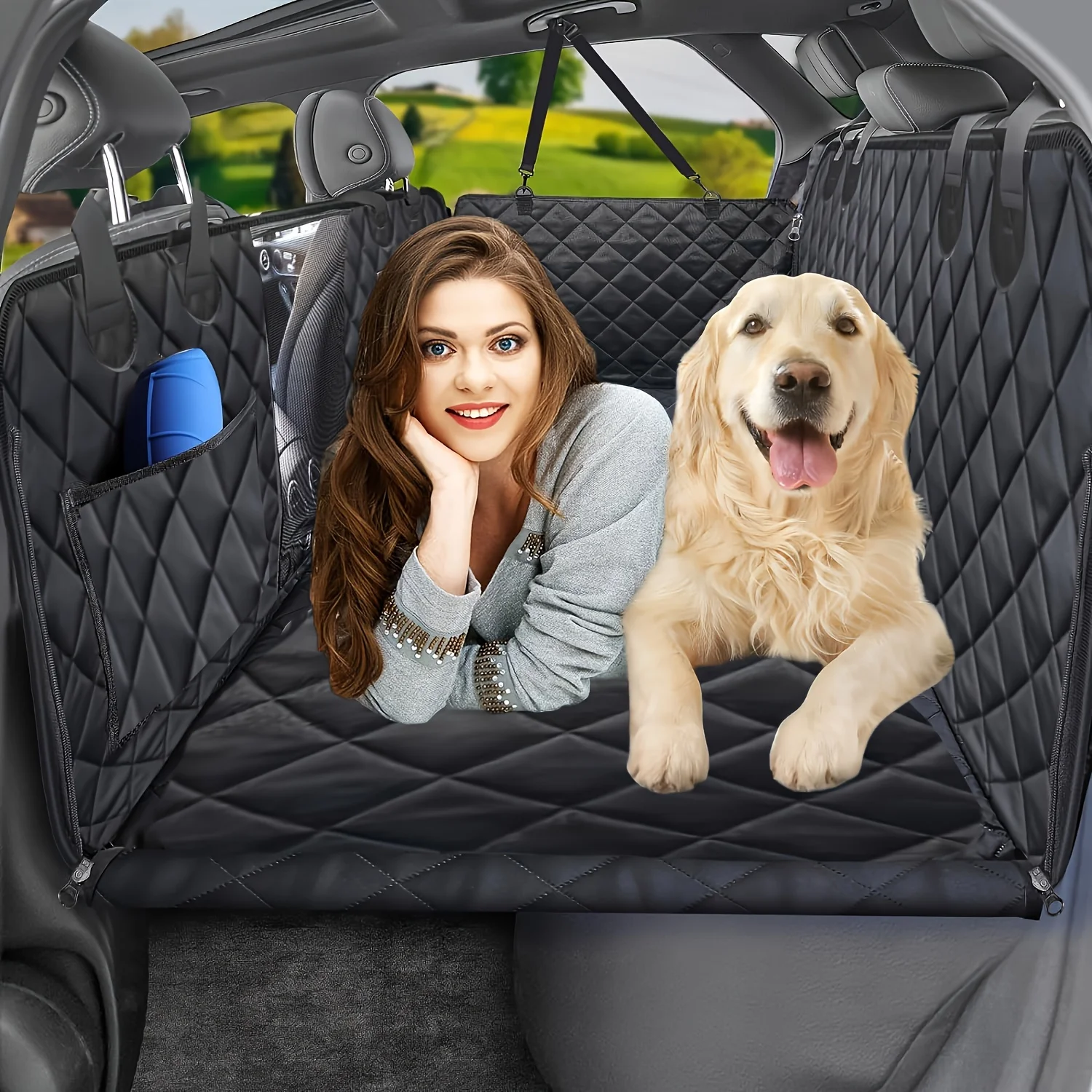 Extensor de asiento trasero para perro, funda para asiento trasero con ventana de malla y hamaca de fondo duro para coche