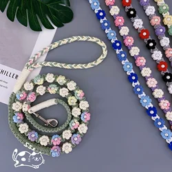 Correa trenzada hecha a mano para perro de 5 pies, diseño Floral, correas para mascotas, cuerda de algodón para caminar y entrenar, cuerda de tracción tejida a mano para mascotas