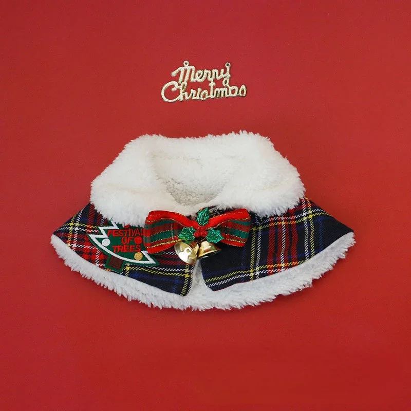 Capa navideña para gato, chal de Año Nuevo para perro, bufanda para mascotas, ropa corta inglesa para otoño e invierno, Collar de peluche cálido, accesorios para perros - imagen 4