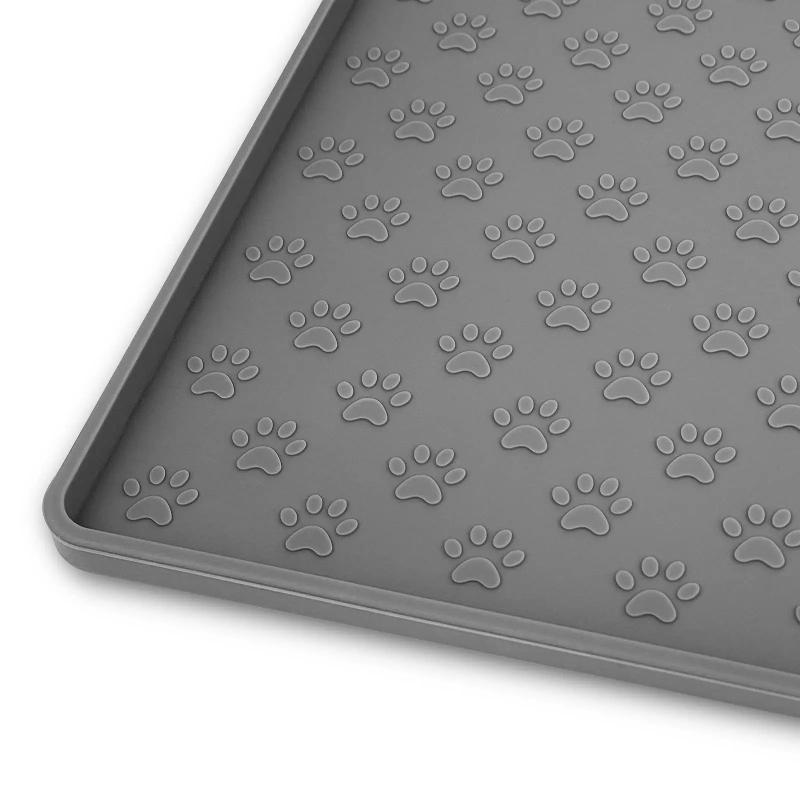 Estera de alimentación para perros con estampado de patas de silicona, mantel individual para mascotas con borde elevado antidesbordamiento para comida para perros y cuenco de agua