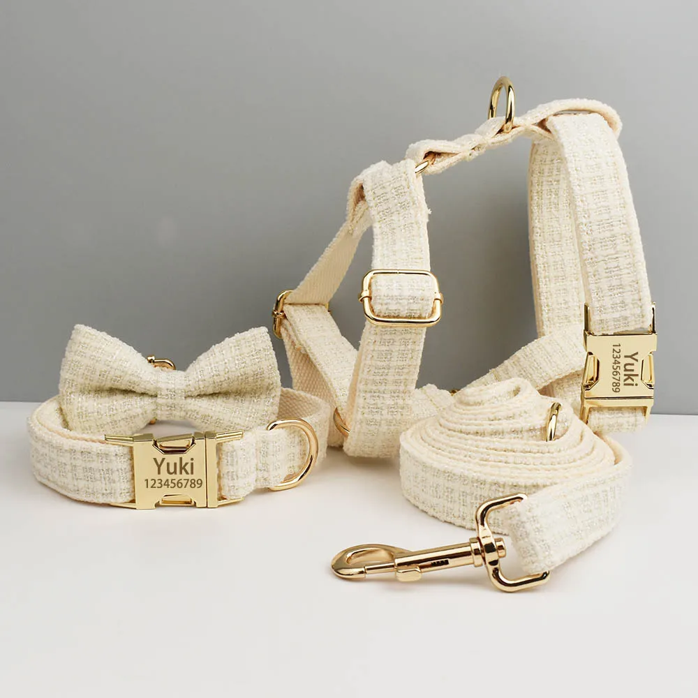 Juego de arnés de correa para Collar de perro con placa de identificación grabada personalizada, accesorios personalizados para mascotas para perros