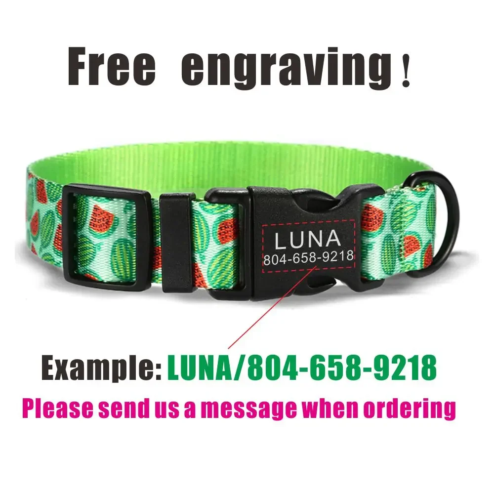 Collar para mascotas personalizado, placa con nombre personalizada, identificación ajustable, fibra suave de sandía, collares para perros y gatos, correa de plomo - imagen 4