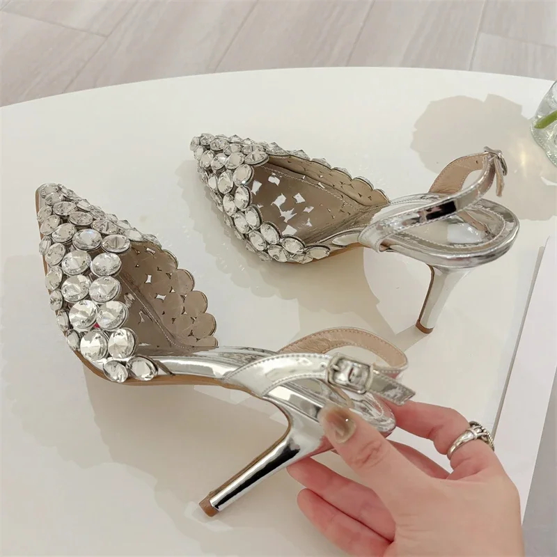 Tacones transparentes con cristales mujer, ideales para fiesta - imagen 3