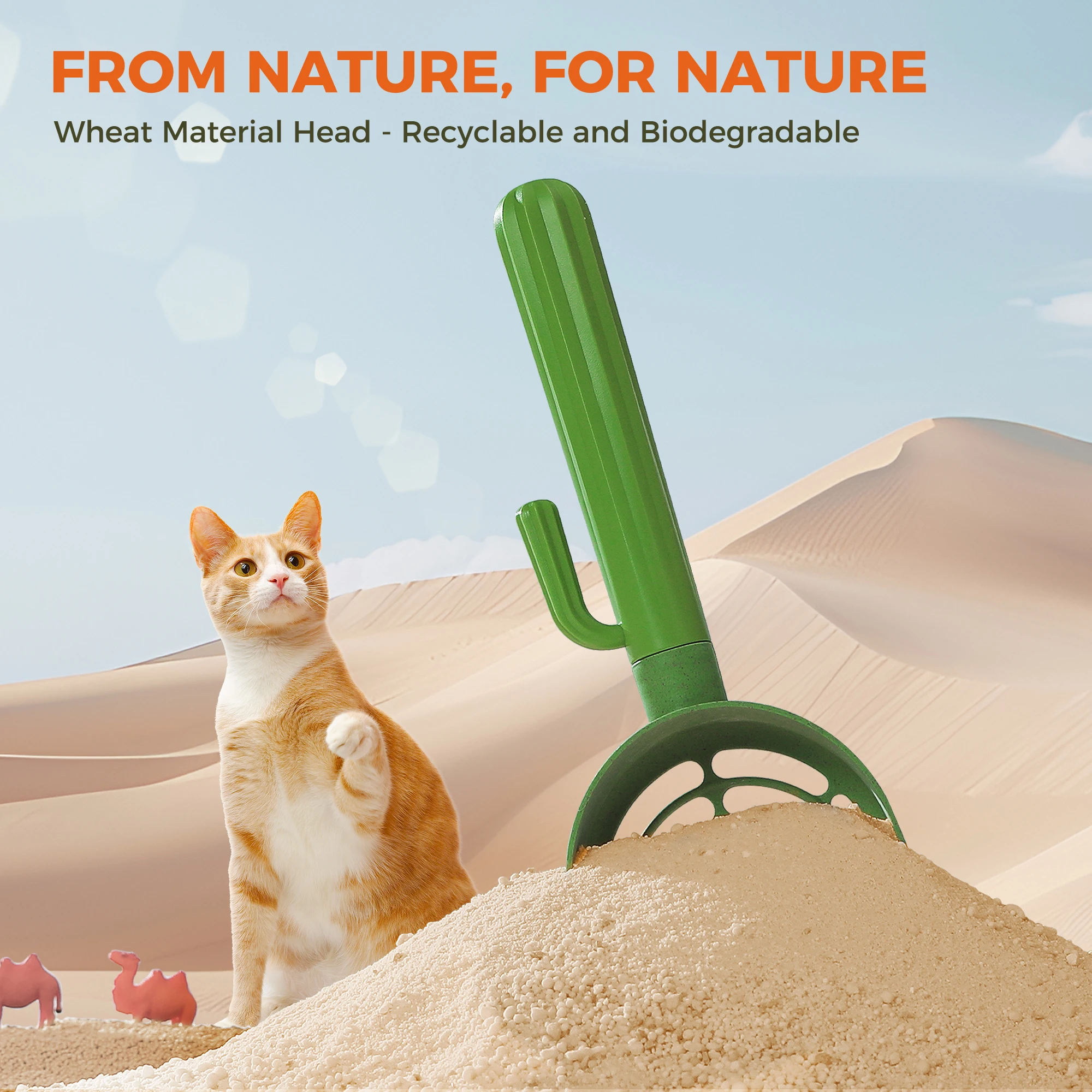 Recogedor de arena para gatos con soporte, 2 palas de plástico reemplazables con pajita de trigo, mango de ABS y bolsa de caja y almacenamiento de bolsas de basura - imagen 2