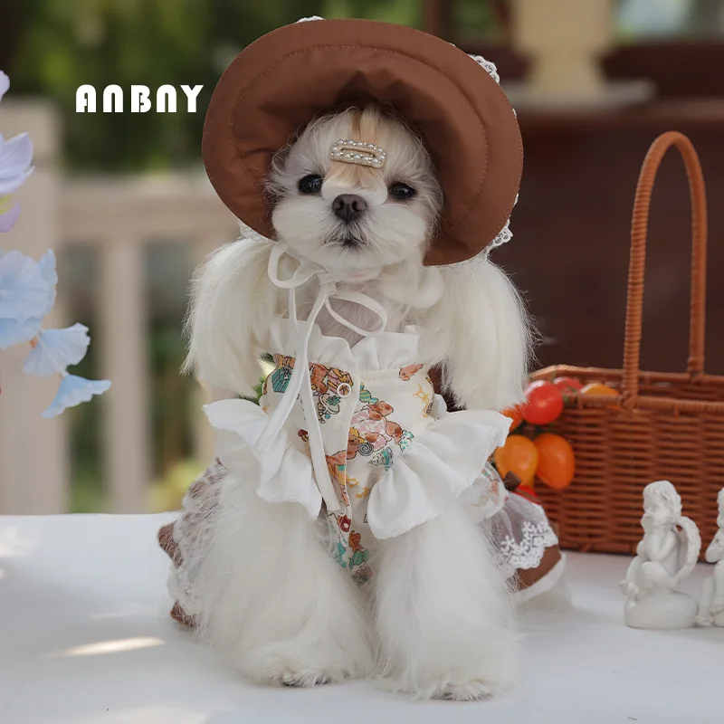 Vestidos para perros de niña Lolita, disfraz de lujo para perros pequeños, traje con falda de encaje, ropa para mascotas, mangas abullonadas, ropa de fiesta para perros - imagen 2