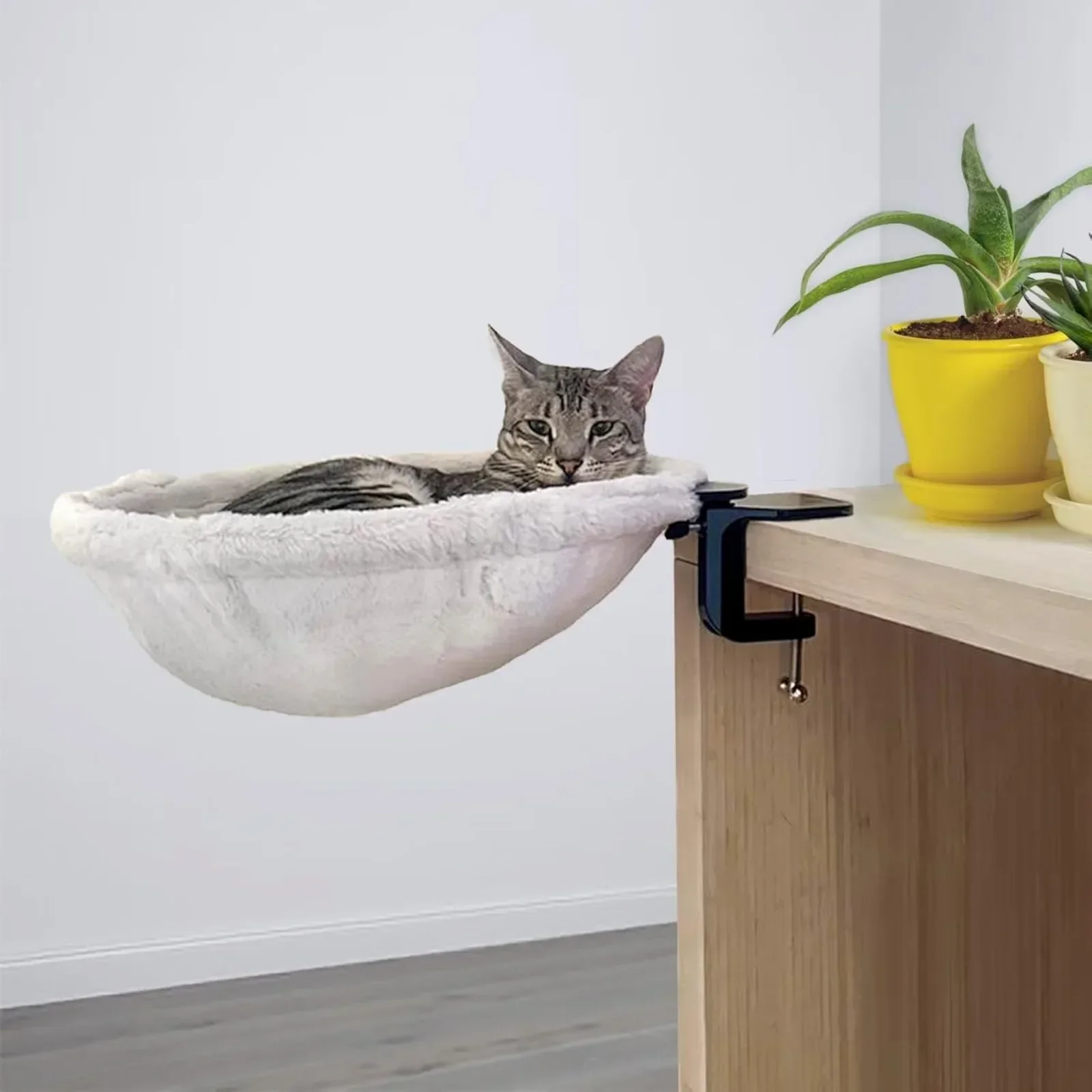 Cama de escritorio para gatos, tela suave de piel sintética, estructura de acero, ajustable, cama con estante para gatos de interior, hamaca perfecta para gatos para su - imagen 2