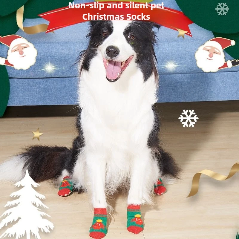 Calcetines antideslizantes y silenciosos para perros, medias navideñas, calentadores de piernas para cachorros, perros pequeños, Teddy Bichon, producto cálido para mascotas