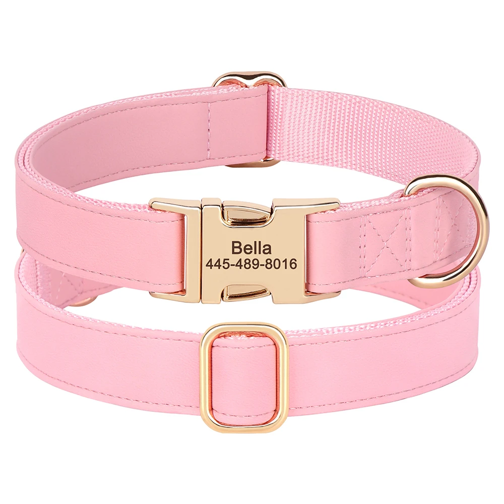 Collar de perro personalizado, collares de identificación de mascotas grabados gratis, Collar de cuero PU para perros, suave para perros pequeños, medianos y grandes, Chihuahua ajustable - imagen 2