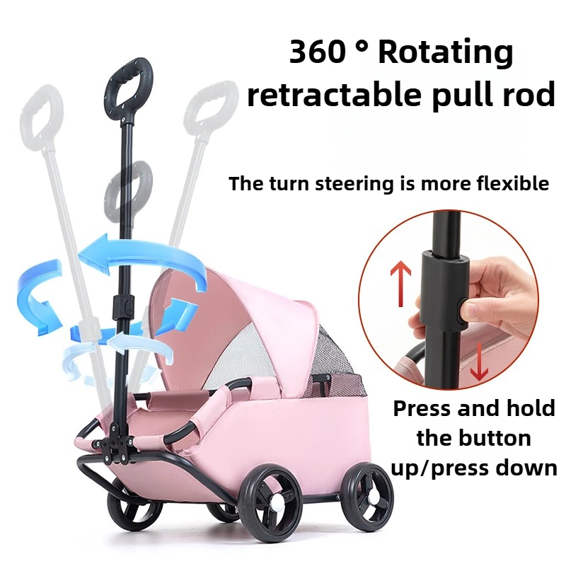 Carro para caminar para perros y gatos al aire libre, ruedas, ligero, plegable, para acampar, cochecito de peluche, pequeño y bonito sombrilla, cochecito para perros, suministros para mascotas - imagen 4