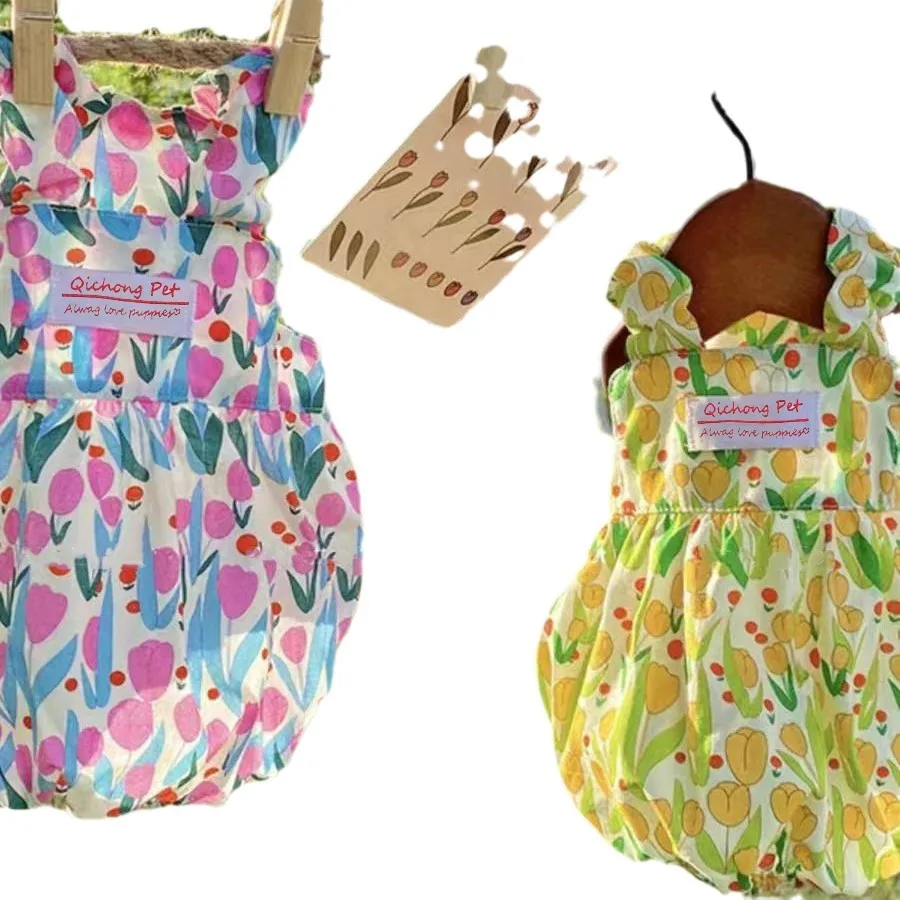 Falda de calabaza para mascotas, chaleco con tirantes de princesa y flores, Teddy Yorkshire Schnauzer, ropa para perros pequeños y gatos, falda fina con brotes para perros - imagen 5