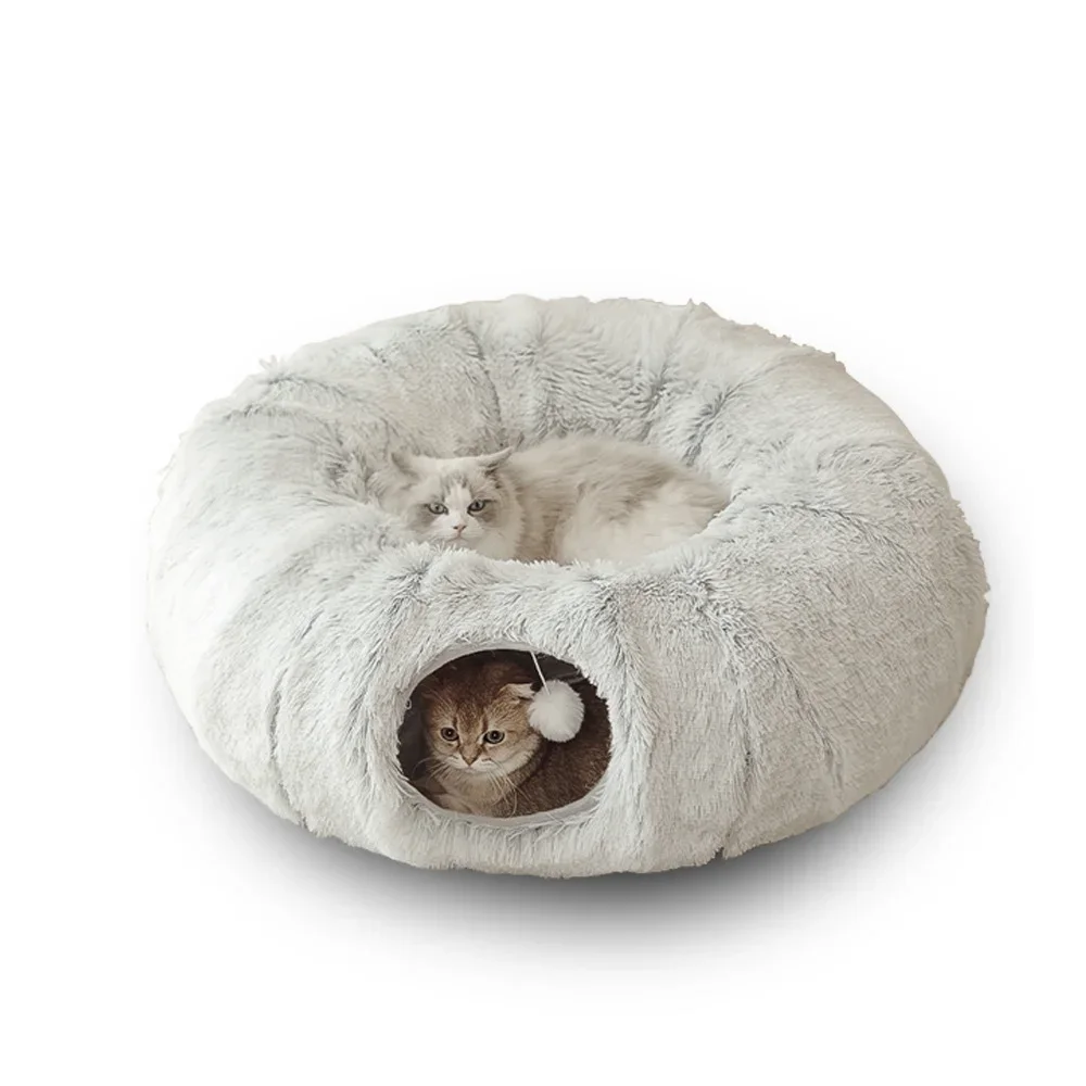 Cama redonda 2 en 1 para gatos, divertida, suave, larga, de felpa, cesta para perros, estera para gatitos, perrera, sueño profundo para perros pequeños, gatitos, cómoda cama para mascotas - imagen 3