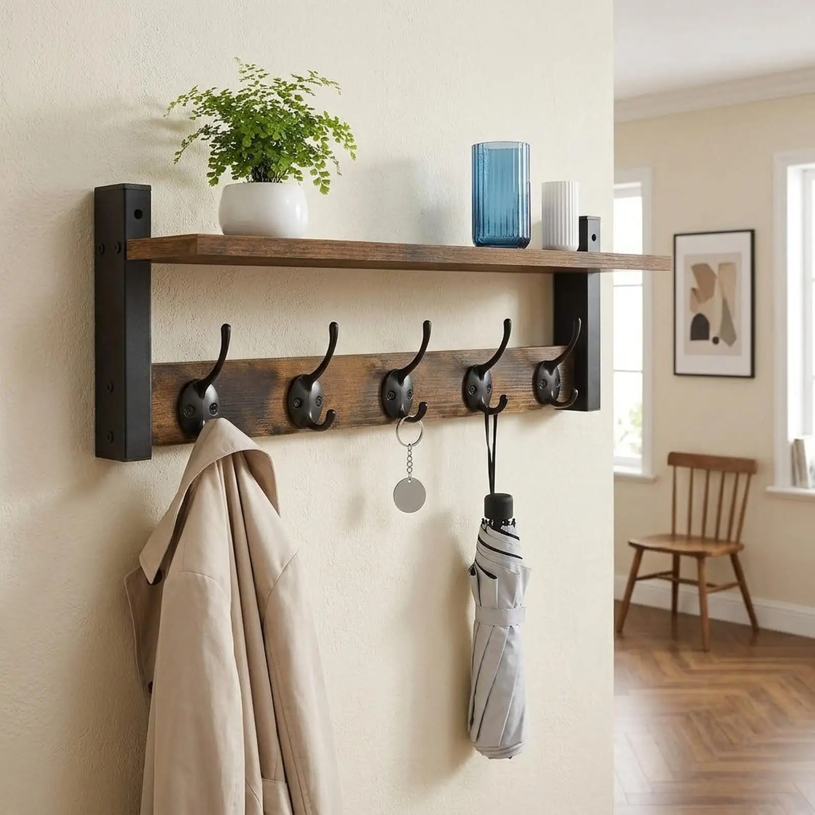 Perchero de pared con estante - vintage para recibidor y gatos - imagen 4