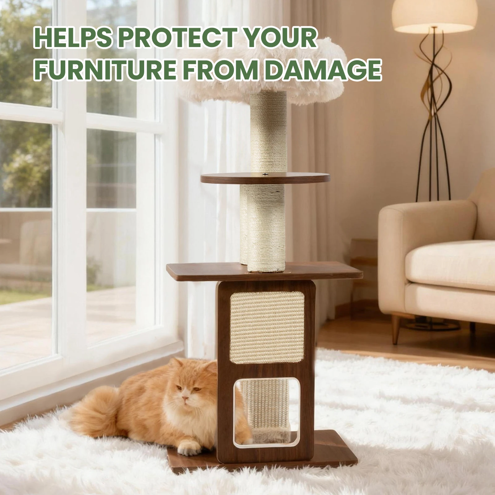 Árbol para gatos mediano de 35 pulgadas, marco de escalada para gatos modelo de escalera, torre para gatos de varios niveles con poste rascador para gatos, perca acogedora para gatos - imagen 3