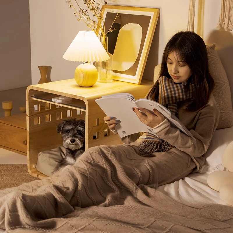 Casa de madera maciza con ventilación para perros y gatos, cama pequeña para interiores y exteriores, productos impermeables para mascotas, muebles, accesorios, mesa de noche - imagen 4